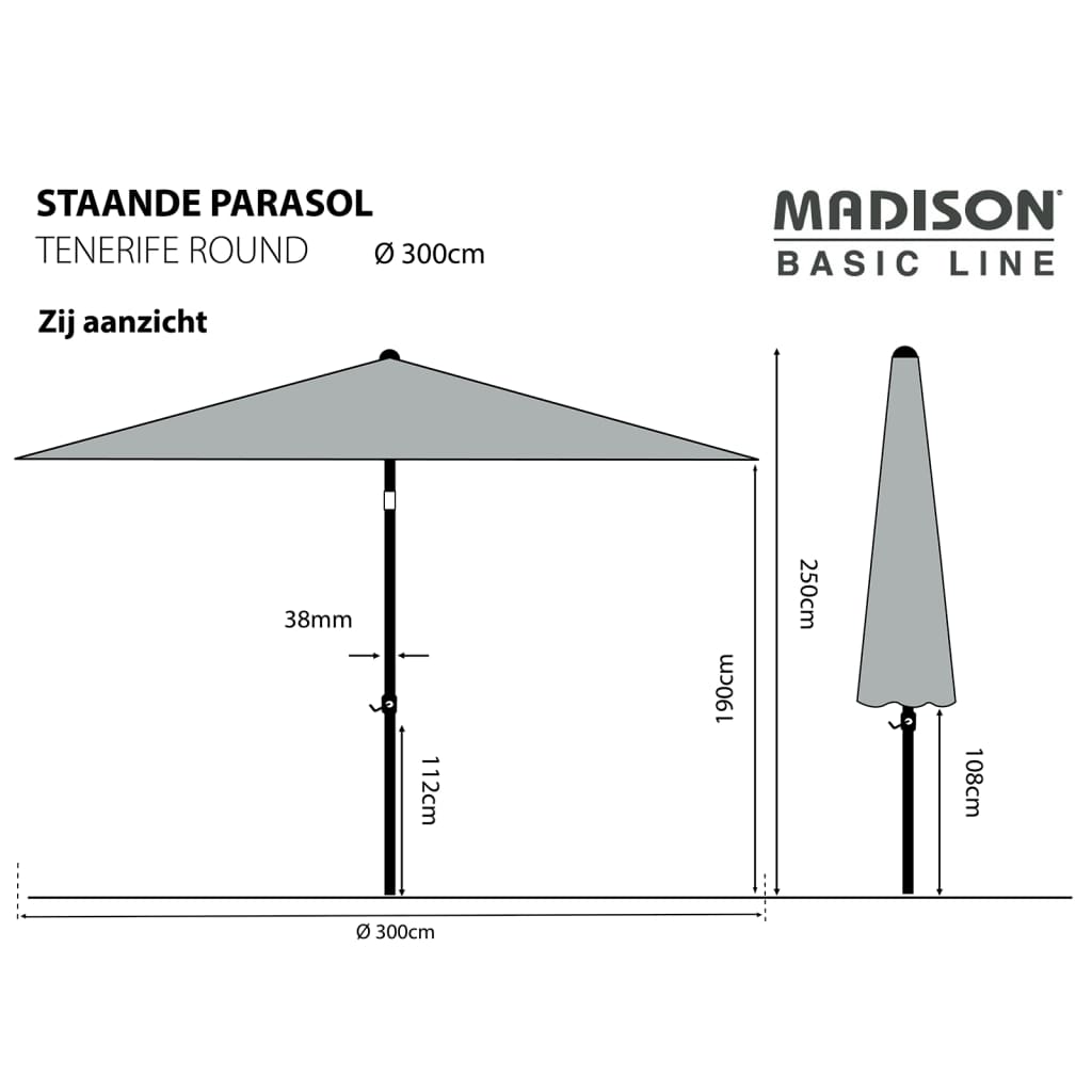Madison Parasol Tenerife Rond 300 Cm
