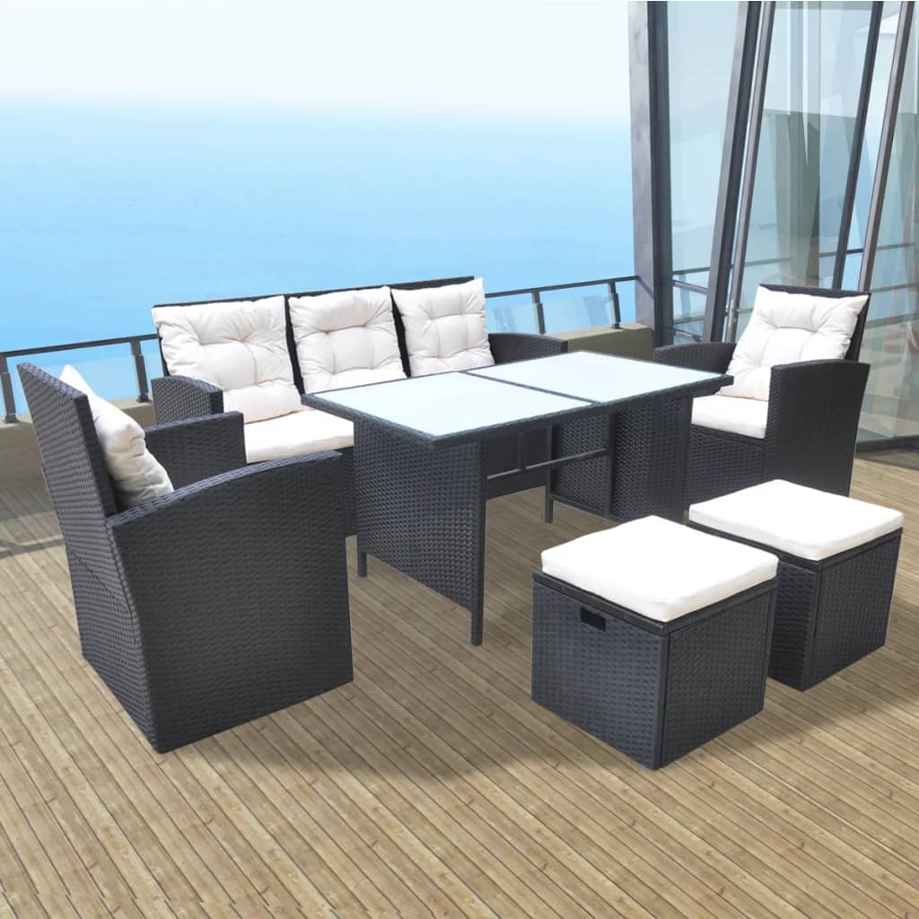 Loungeset Met Kussens Poly Rattan