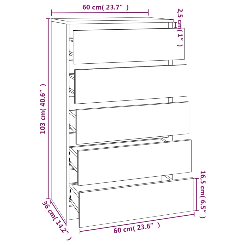 Ladekast 60X36X103 Cm Bewerkt Hout