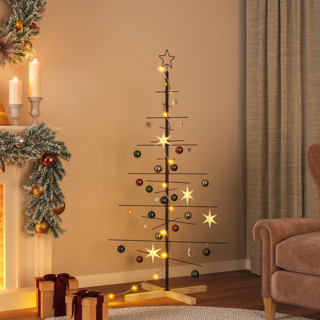 Kerstdecoratie Kerstboom Met Houten Basis Metaal Zwart