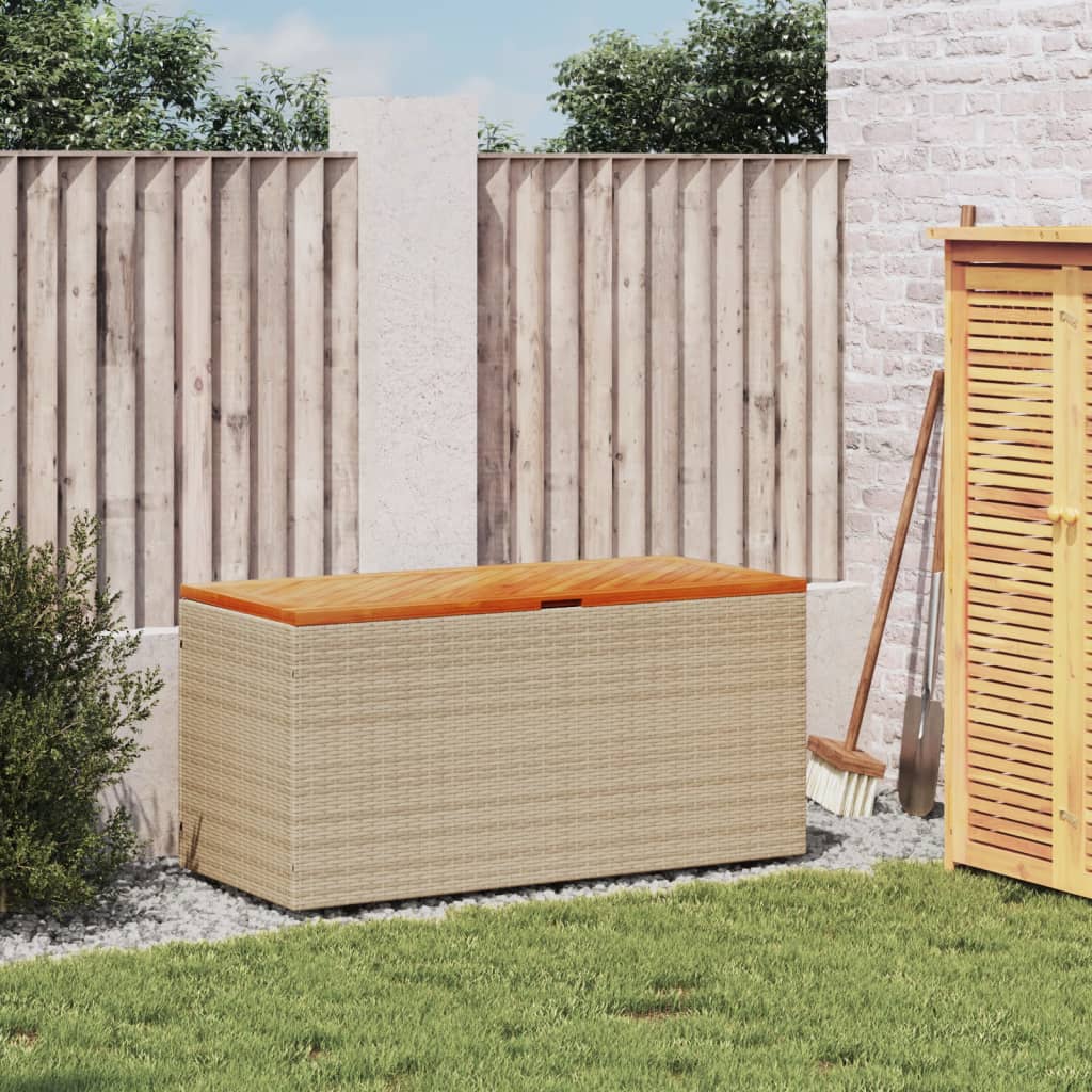 Tuinbox 110X50X54 Cm Poly Rattan En Acaciahout Beige